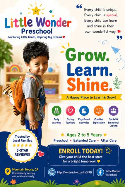 Little Wonder Preschool And Extended Care — Kids & Childcare in Mountain House, CA
